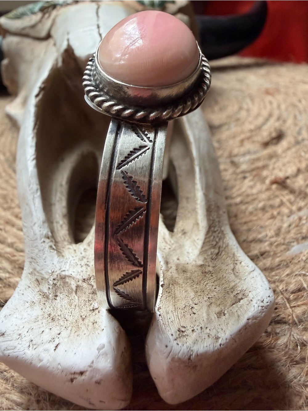 Sterling Silver Pink Conch Cabochon Cuff Bracelet - Picture 3 of 9